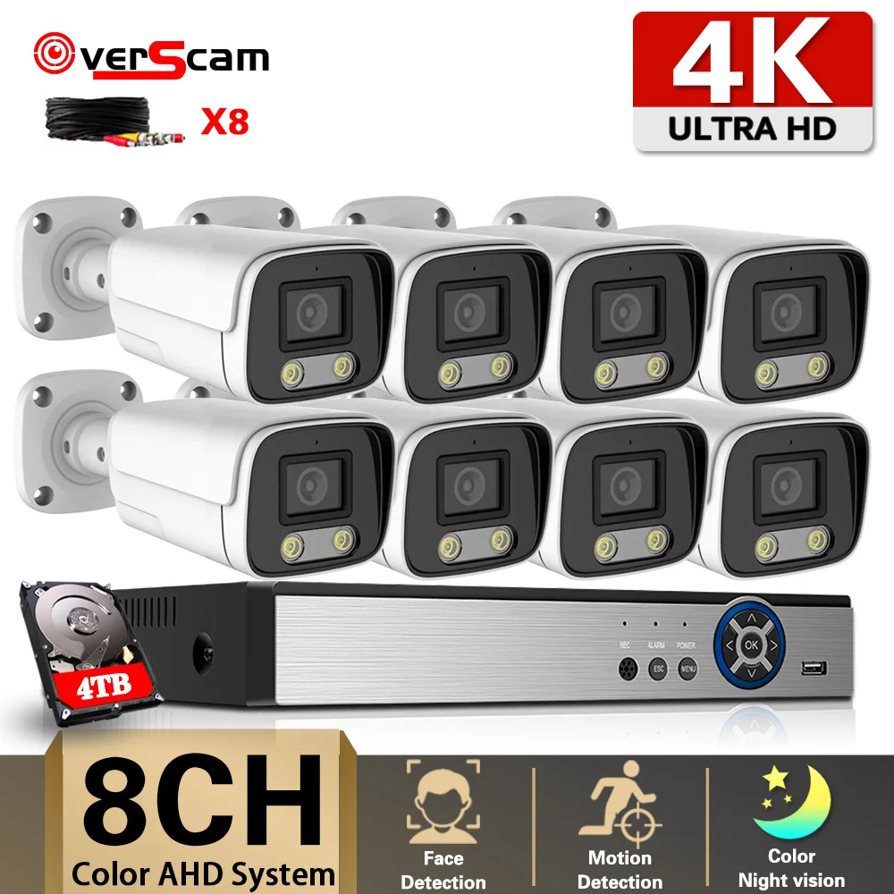 

4K Ai Colorful Night Vision AHD CCTV Camera System 8CH H.265 DVR Kit Outdoor Waterproof 8MP Analog Camera Video Surveillance Kit