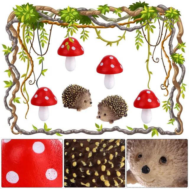 3/5/8Db Gyanta Sündisznók És Gomba Miniatűr Tündér Kültéri Állatok Figurák Növényi Edényekhez Bonsai Kézműves Dekoráció Kerti Készletek - Image 4