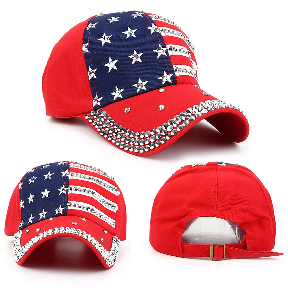 Baseball Cap Bling Rhinestone Hats Flag Design Baseball Cap American Flag Baseball Cap Hat Jeans Wash Denim Adjustable Woman