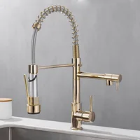 Robinet de cuisine en acier inoxydable doré, mélangeurs d'eau froide et chaude, robinets à ressort rotatifs à 360 ° à trou unique, robinets d'évier de cuisine 1