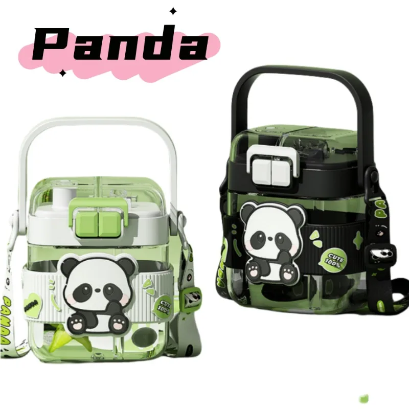 

Летняя чашка для воды, квадратная пластиковая мультяшная панда, соломка, Студенческая портативная двойная бутылка для питья, подарок