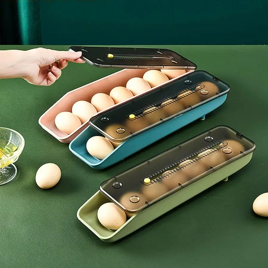 계란 거치대 자동 롤링 계란 보관함, 플라스틱 보관 용기, 주방 냉장고 정리정돈 바구니 상자 트레이