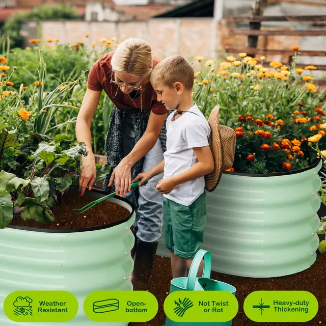2-Pack Oval Galvanized Steel Raised Garden Bed Open Base Safety Edge Metal Planter Box Raised Beds for Vegetables Flowers Herbs