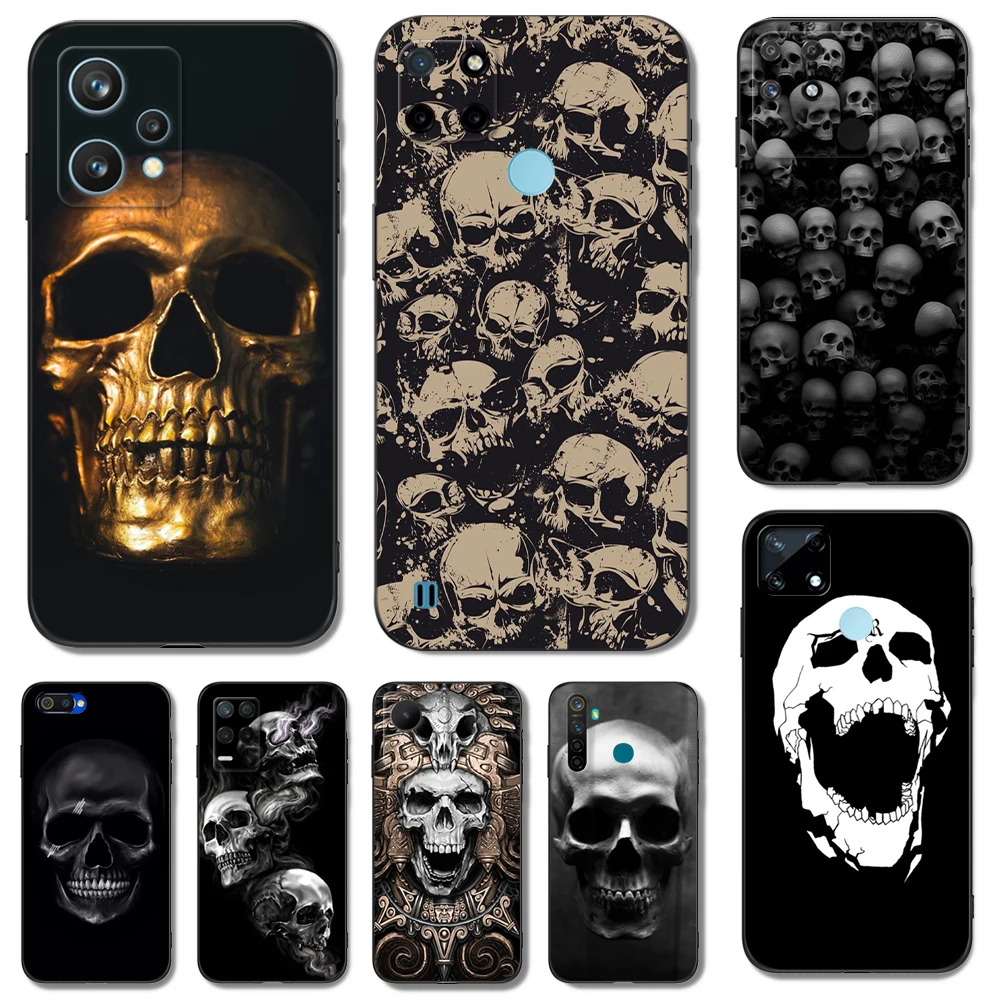 Black Tpu Case For Realme Q5 X Xt X2 X3 Superzoom X50 V13 Q3I X7 Pro Ultra Gt Master Edition Skull Pattern