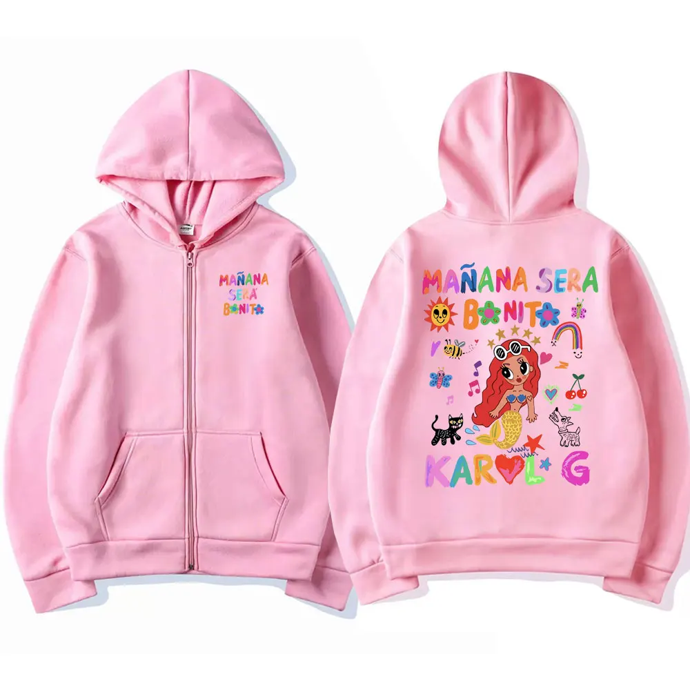 Singer Singer Karol G Heart Mañana Sera Bonito Album Graphic Zipper Hoodie Men Women's Hip Hop Cartoon Oversized Zip Up Jacket