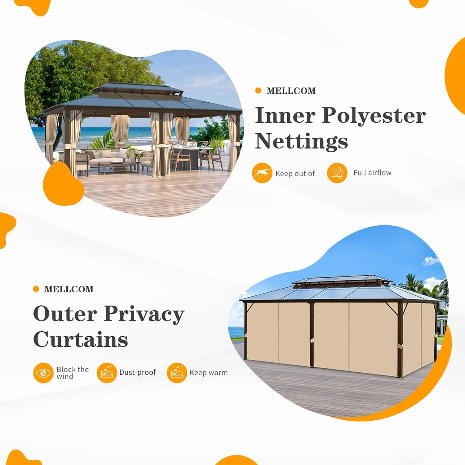 12'x20' Hardtop Gazebo with Polycarbonate Double Roof, Aluminum Frame Outdoor Gazebo Permanent Pavilion, Lawn & Garden 4