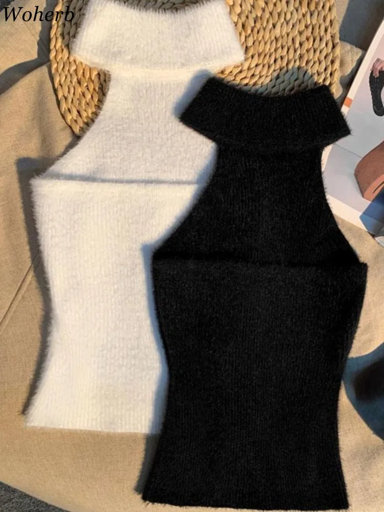 Débardeurs courts sexy Y2K, mode automne 2026, vêtements pour femmes, gilet uni polyvalent, style coréen, sans manches, dos nu, tricoté 1 Débardeurs courts sexy Y2K, mode automne 2026, vêtements pour femmes, gilet uni polyvalent, style coréen, sans manches, dos nu, tricoté 1
