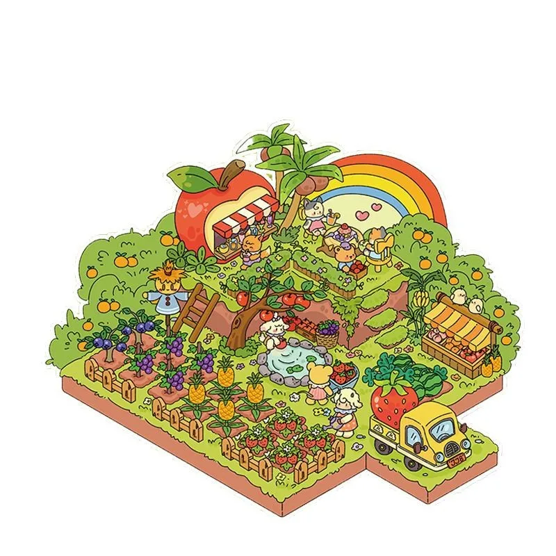 Pastoral Farm 3D Miniature Scene Stickers DIY Cute Cartoon PET Decals for Children Adult Stress Relief Craft Decoration