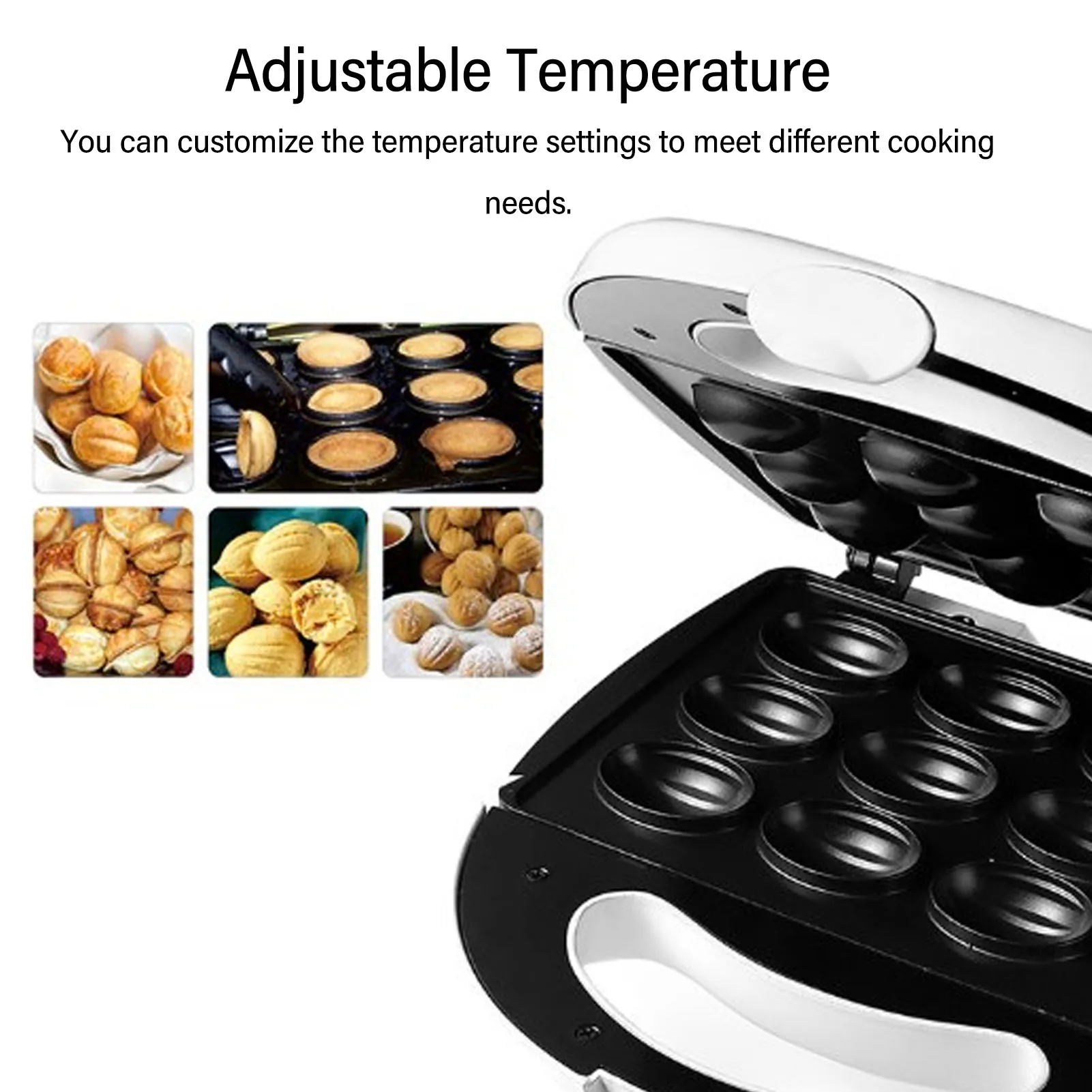 110V Nut Waffle Baking Machine Capacity Adjustable Temperature US Plug Nut Waffle Bread Machine Anti Stick for Breakfast