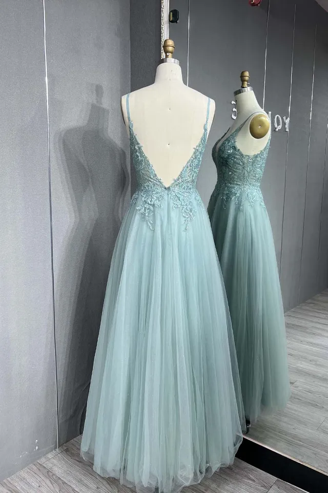 open lace back dress Two Piece Chiffon Beading Mint Green Long Prom Dress PSK036 – Pgmdress main image 1