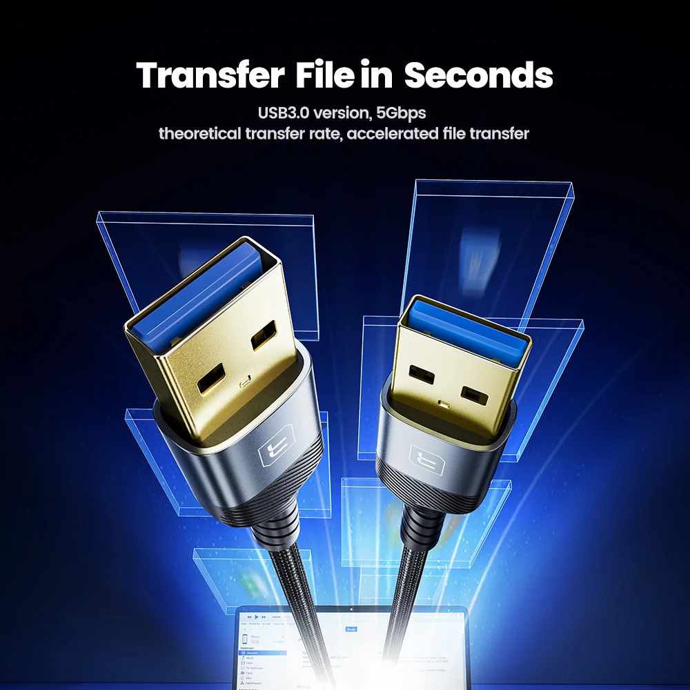 투키 USB A 남성-남성 USB3.0 연장 케이블 (라디에이터, 하드디스크, TV용) 0.5/2M 5Gbps 고속 전송 듀얼 USB A 남성 케이블
