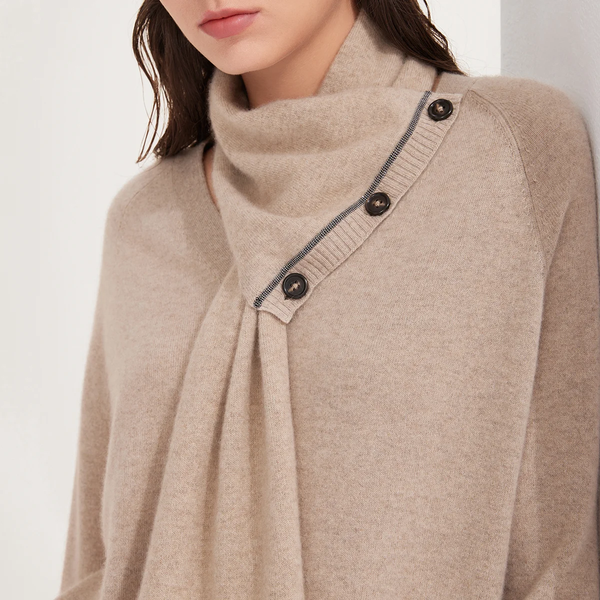 BL3521358 Women's Luxury 100% Pure Cashmere Pullover Sweater Lightweight Knit Button-Accent Neckline Scarf - Image 3