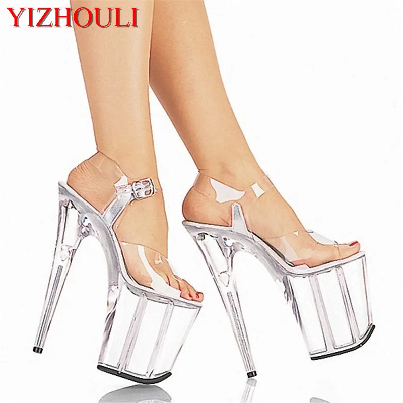 

8 inch, full transparent crystal 20 cm high heel pole dancing shoes/show/star/model wedding shoes, stage dance shoes