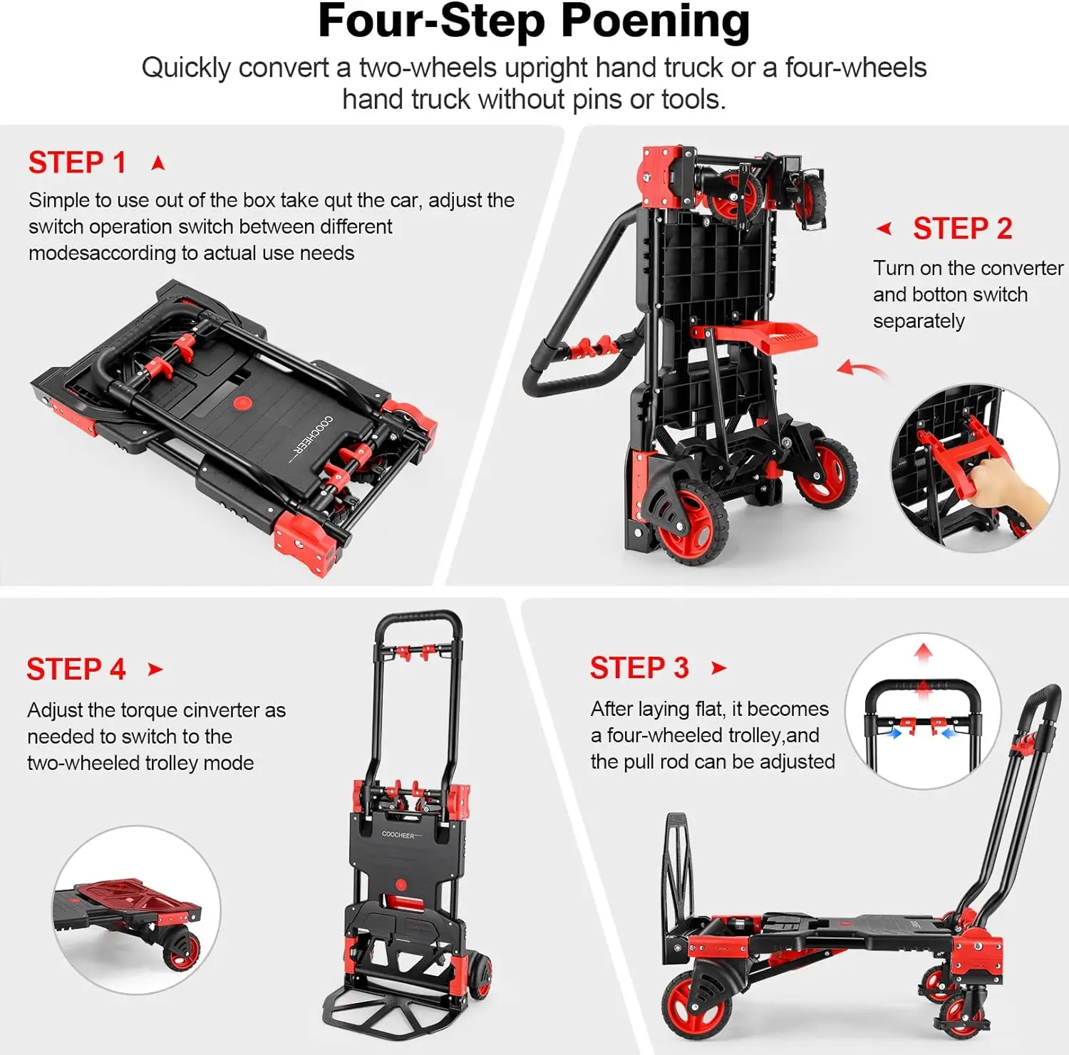 2-in-1 Folding Hand Truck Dolly 330LB Load Carrying, Hand Truck Foldable Dolly With Retractable Handle And 4 Rubber Wheels, Portable Folding Hand Cart For Moving/Travel/Office(Green - View #6