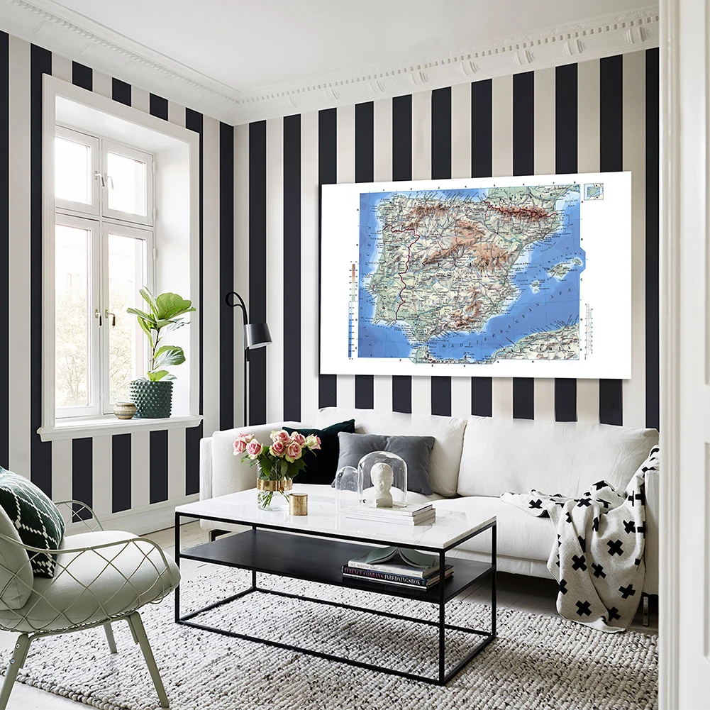 The Spain Terrain Elevation Map In Spanish Non-woven Canvas Painting Wall Art Poster Home Decor School Supplies 225*150cm