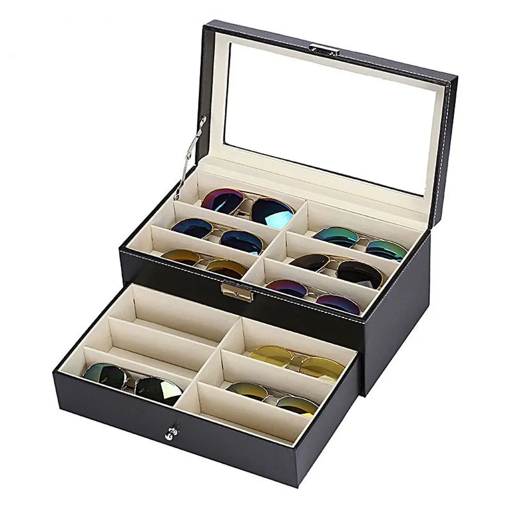 

Save Space PU Bag 8/12 Grids Jewelry Organizer Display Case Storage Box Slots Glasses Case Sunglasses Box Eyewear Holder