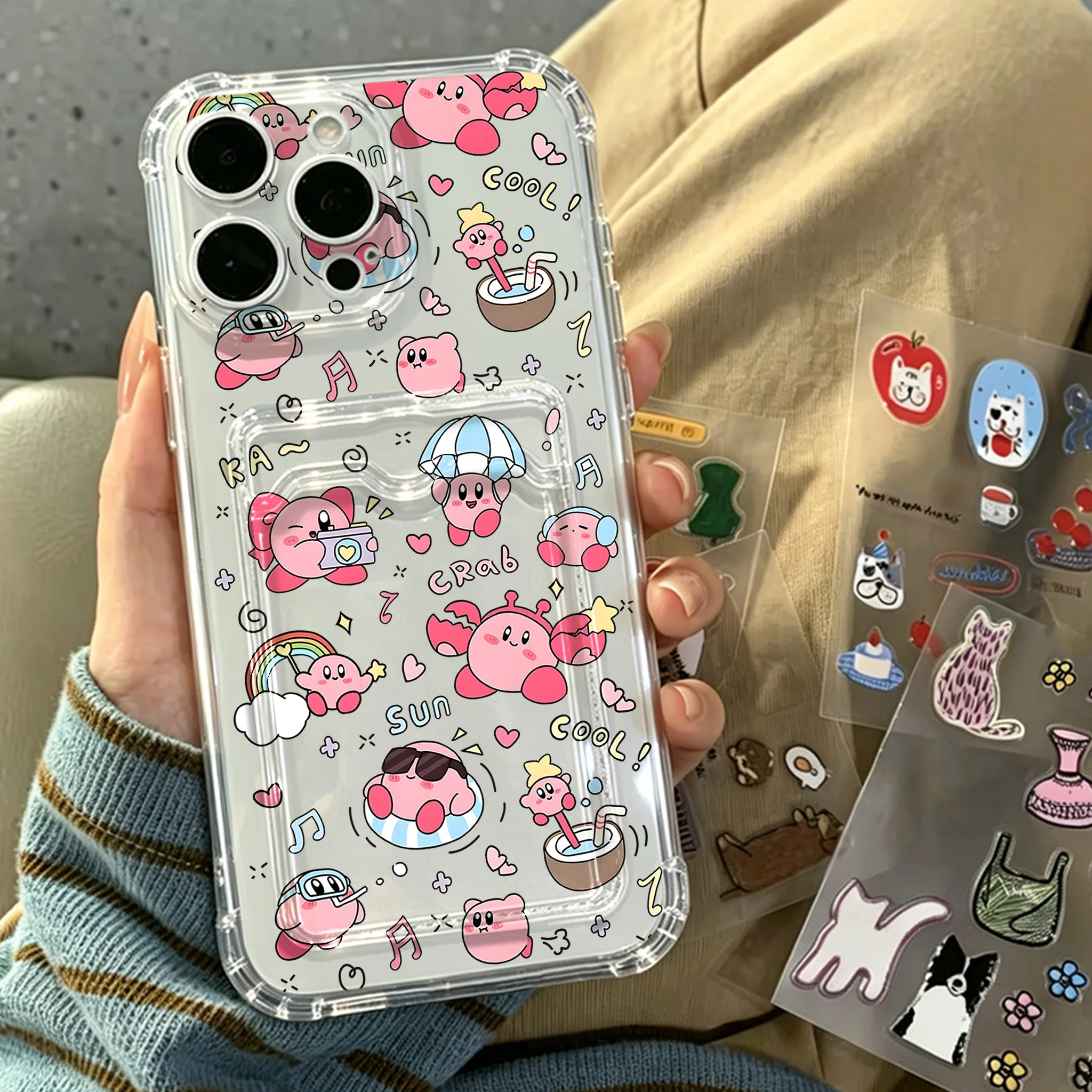Adorable Kirbys Card Holder Phone Case with Airbag Cover