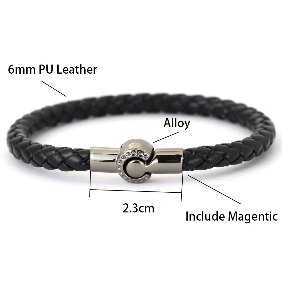 Mens Leather Magnetic Bangle Bracelet Black Casual Accessories
