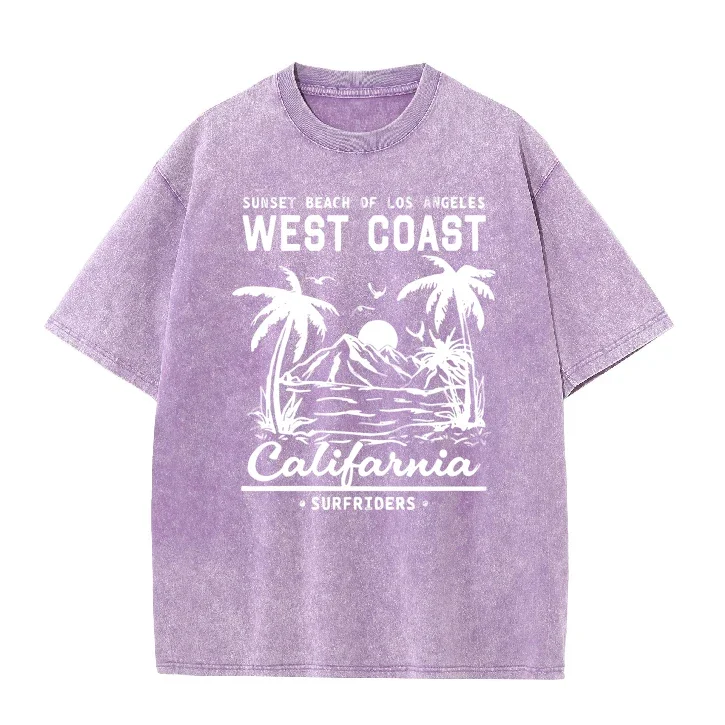 Palm Tree Graphic Slogan Black Round Neck Casual T-shirt