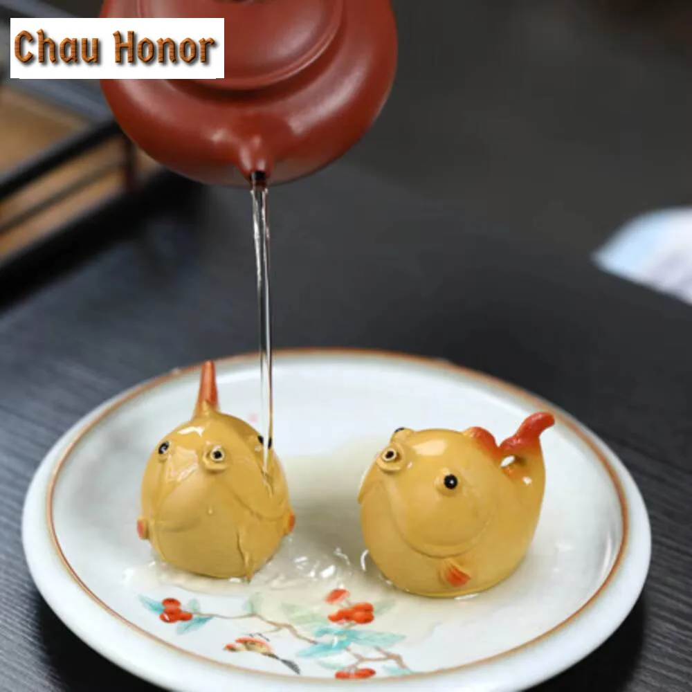 Boutique Goldfish Purple Clay Tea Pet Japanese Tea Figurine Tea Statue Fish Incense Holder Tea Ceremony Tea Supplies Ornaments