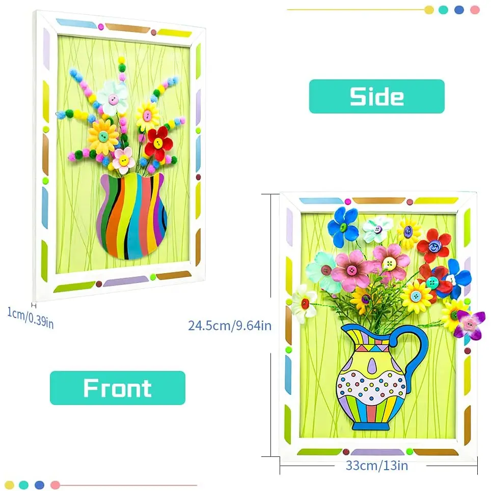 어린이 DIY 공예 키트 3D 엠보싱 키트 사진 프레임 DIY 만들기 버튼 꽃다발 소년 소녀 대화 형 수제 교육 장난감 선물
