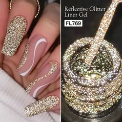 Reflective Glitter Liner Nail Gel Polish - Gold, Silver, and Red Sparkling UV/LED Varnish (A0066 - 4)