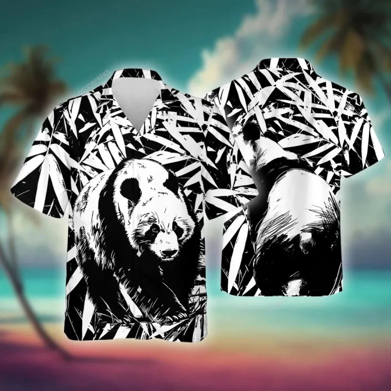 thumbnail image 1 of Venta caliente nueva moda dibujos animados panda chino impreso camisa de hombre casual talla grande camisas de manga corta para hombre camisetas divertidas de uso diario, 1 of 5