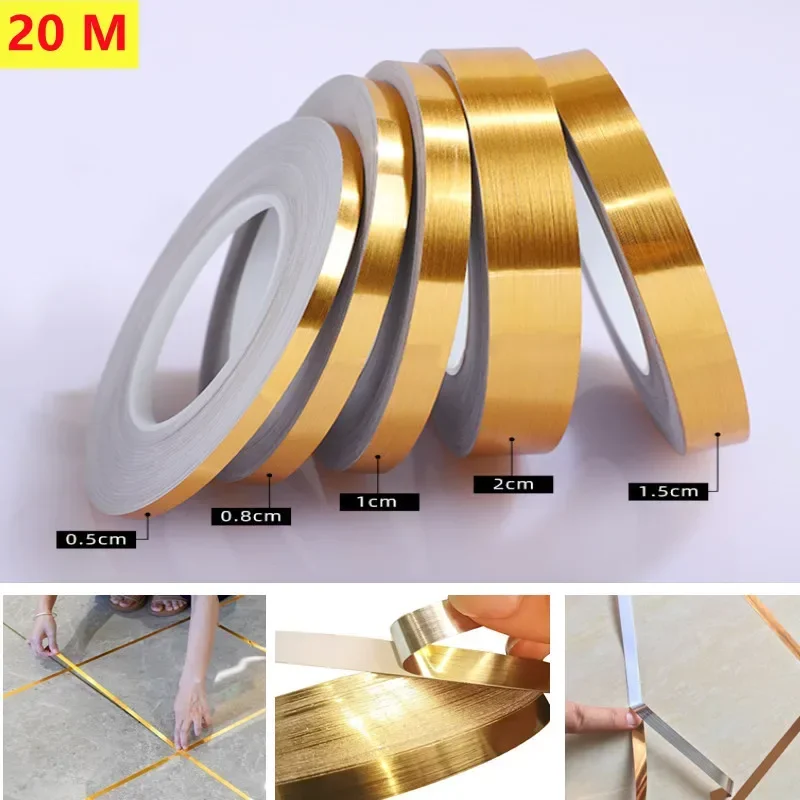 20M Ceramic Tile Mildewproof Gap Tape Gold Silver Black Self Adhesive Wall Tile Floor Tape Sticker Home Decorations