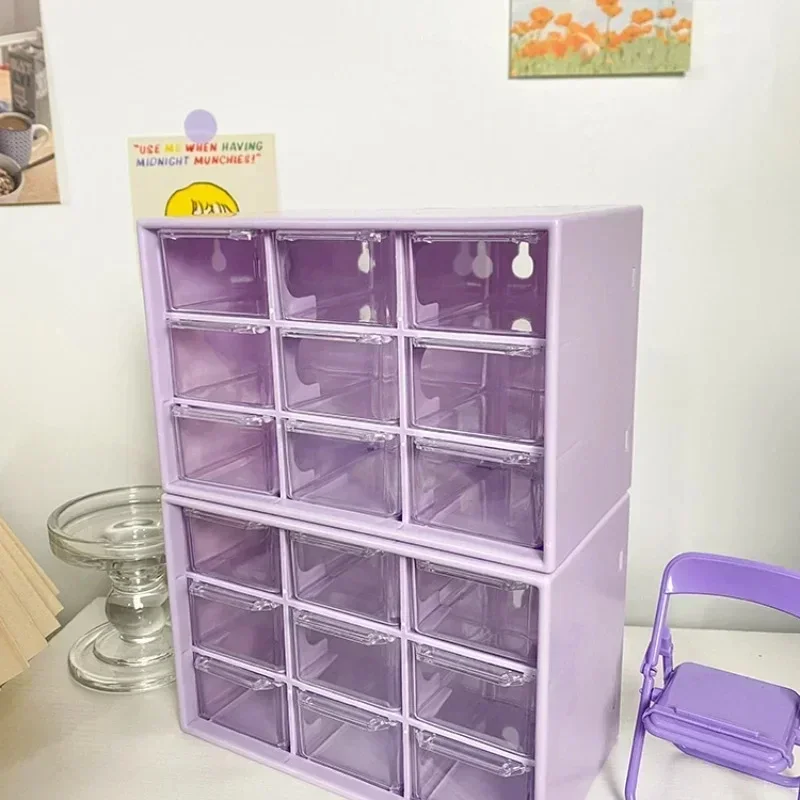 9 Grid drawer organizer Transparent Small Drawer Partitioned Student Desk Wall-mounted Sundries Storage Box Cute