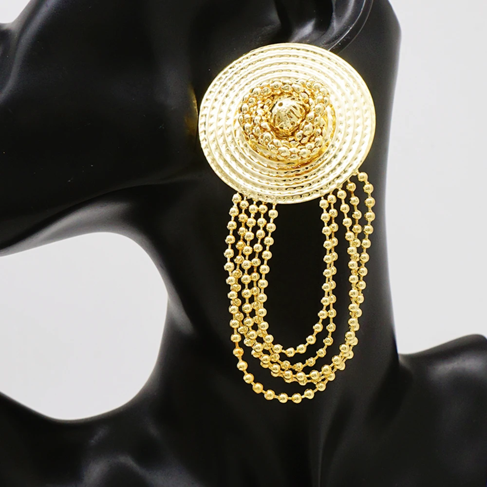 Fashion Gold Color Round Earrings Bohemian Tassel Earrings African Long Hanging Earrings Exaggerated Big Earrings Charm Jewelry
