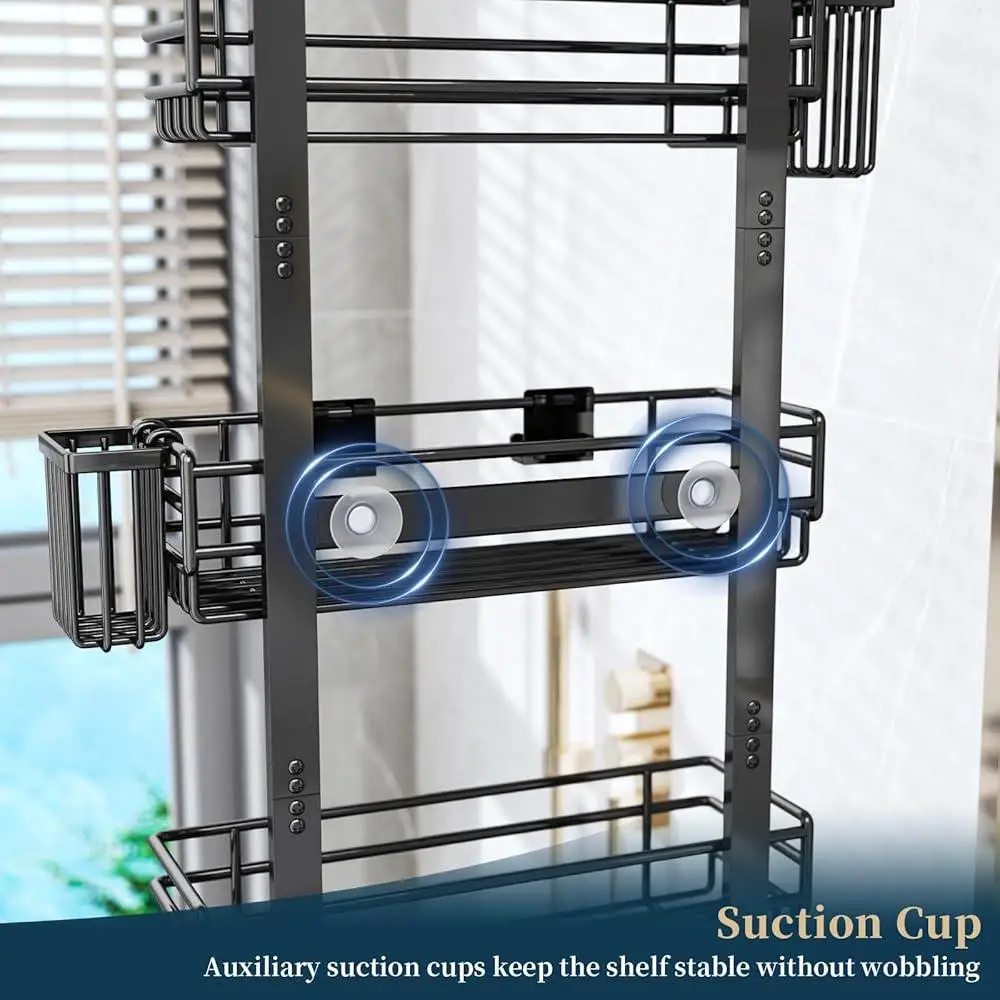 Over The Door Shower Caddy 5 Tier Rustproof Adjustable Organizer with 2 Toothbrush Holders 4 Hooks Space Saving Bathroom Shelf 6