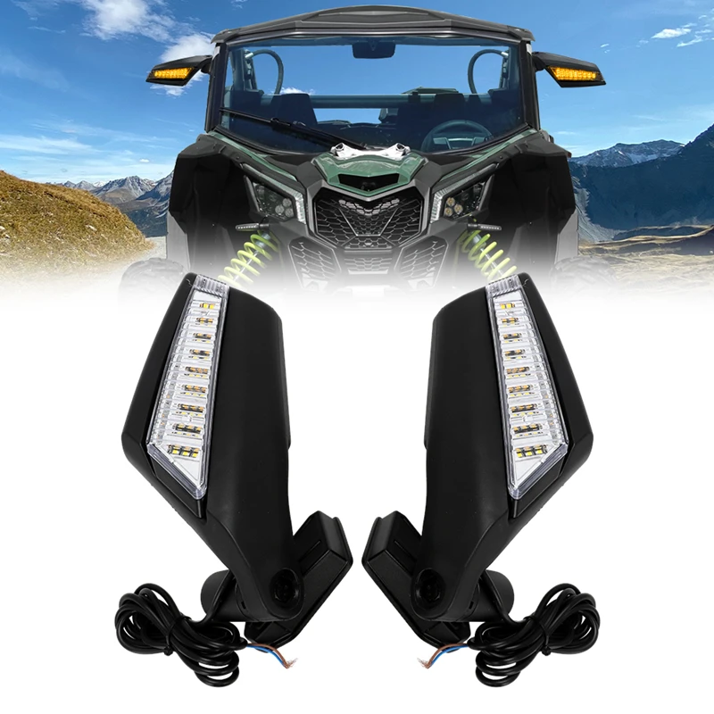 UTV Rearview Side View Mirrors with LED Turn Signal Light for Bombardier Can-Am Maverick X3 MAX X MR DS RS Turbo(R) 2017-2020