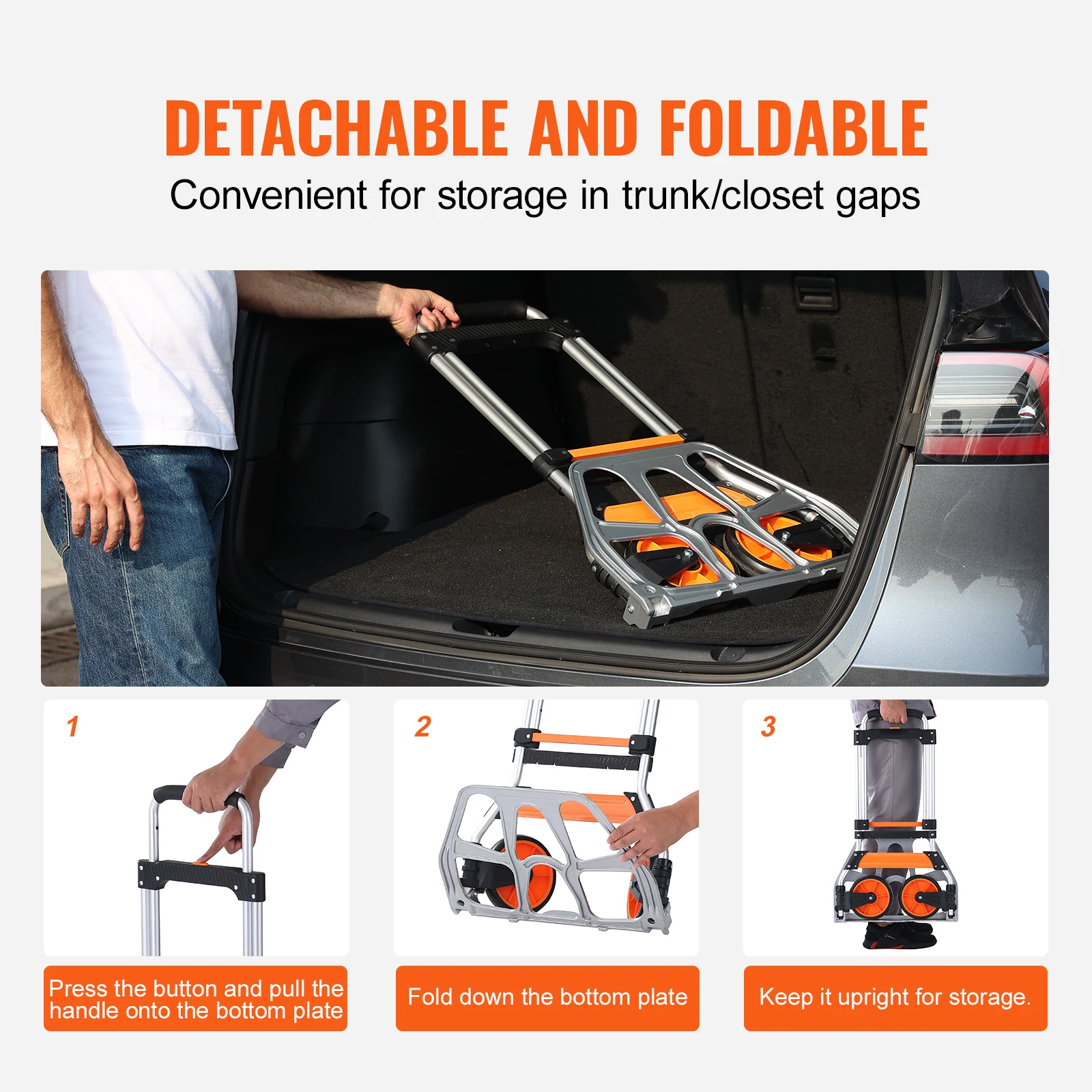 Carrello Pieghevole In Alluminio VEVOR 2 In 1 - Porta Fino A 181kg, Trasforma Da Carrello A Piattaforma