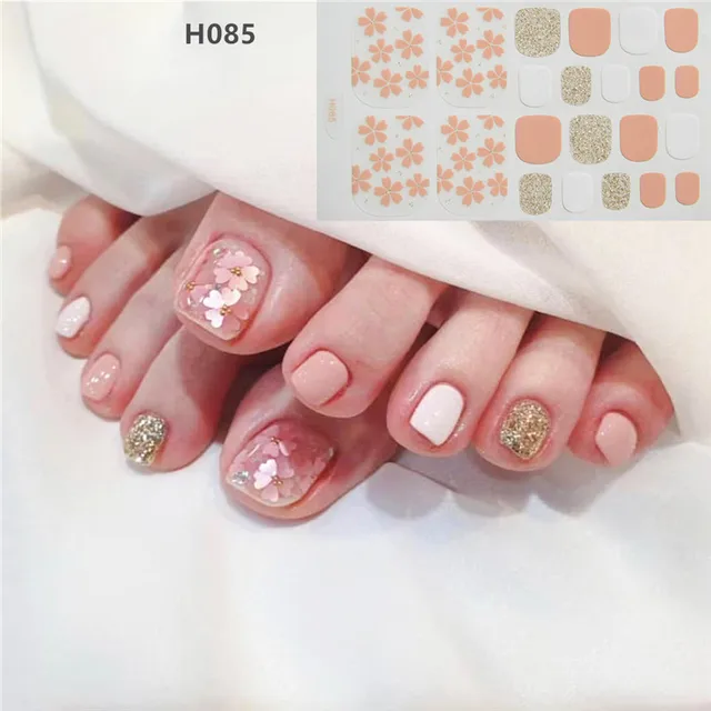 22tips Korea Toe Nail Sticker Wraps Adhesive Decals Toenail Polish Strips DIY Pedicure Foot Decals Manicure Women H085