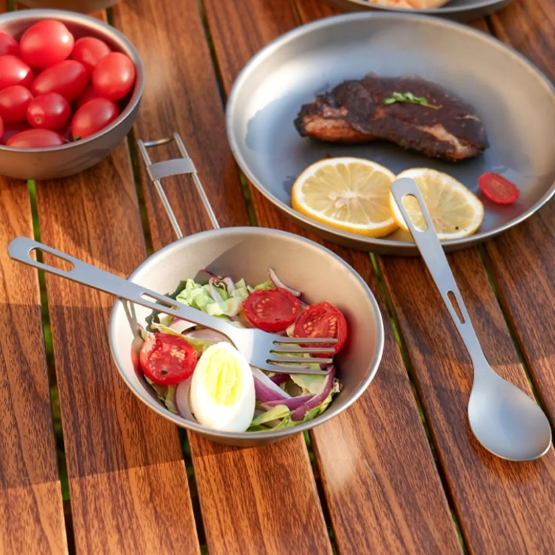 Pure Titanium Tableware Knife Fork Spoon Chopsticks Family Camping Cutlery Set Outdoor Portable Lightweight Cutlery for Picnic