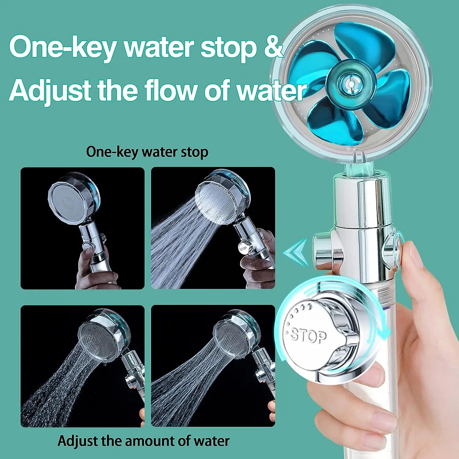 Shower Head Shower Nozzle 5 color Pressurized Shower Head Water Saving 360 Rotating Twin Turbo Pressurized Propeller Fan Shower Head Bathroom Accessories