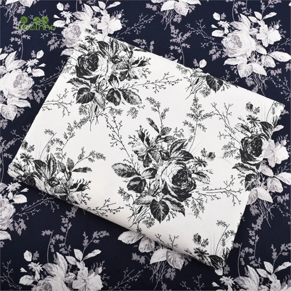 Chainho,Printed Stretch Poplin Plain Weave Cotton Fabric,DIY Quilting Sewing Dress Shirt Skirt Cloth Material,Rose Series,PCC58