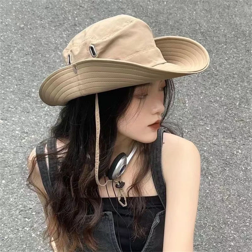 Sunscreen Sun Hat Outdoor Fishing Mountaineering Western Cowboy Female Drawstring Fisherman Big Eave
