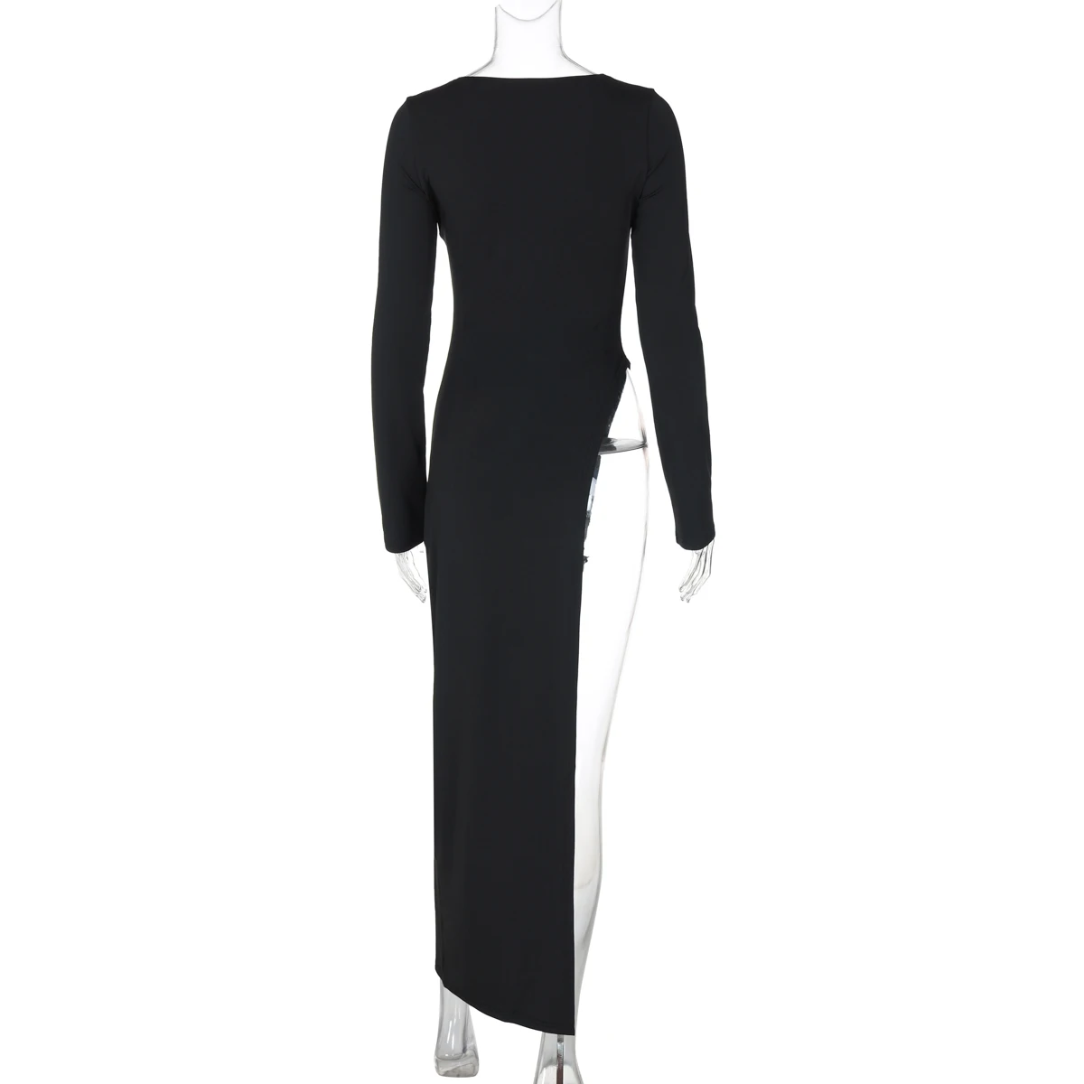 Long Sleeve High Slit Maxi Dress - Solid Sexy Autumn Winter Party Outfit