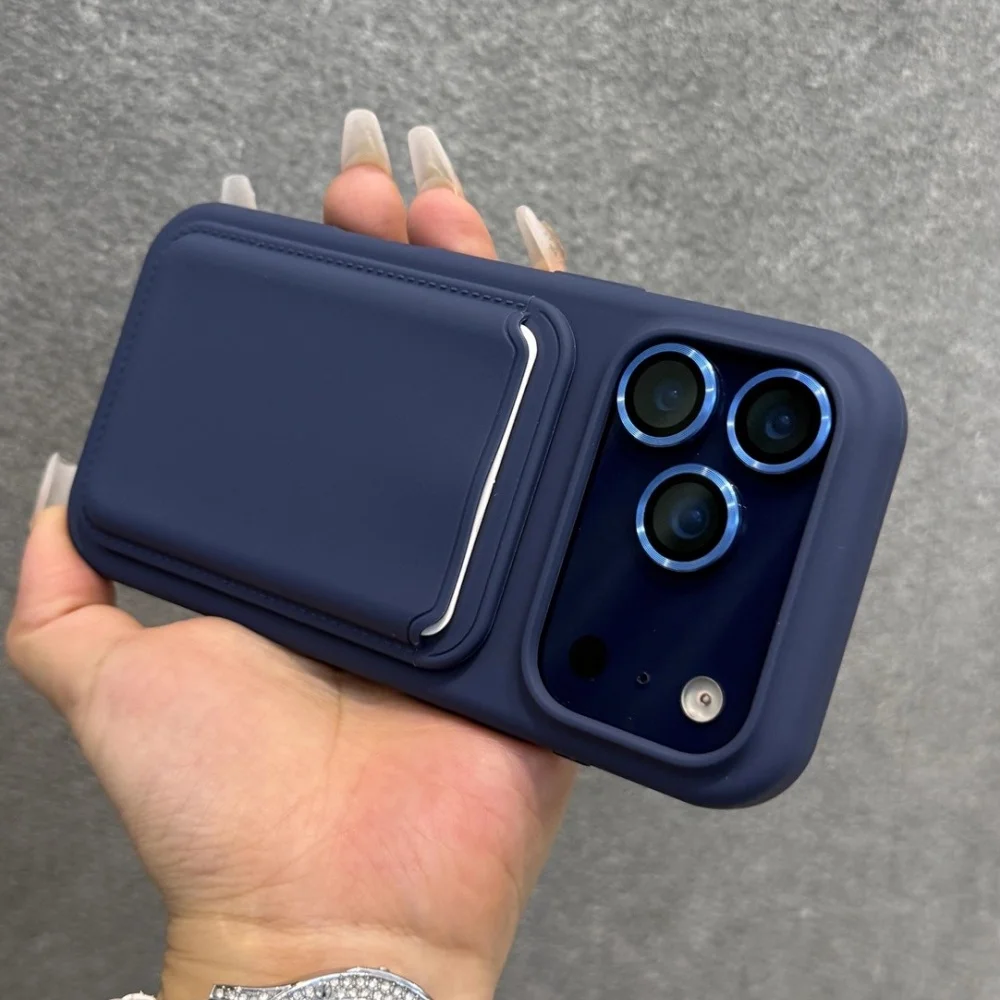 Magnetic Liquid Silicone Wallet Slot Card Holder Case with Soft Bumper Cover