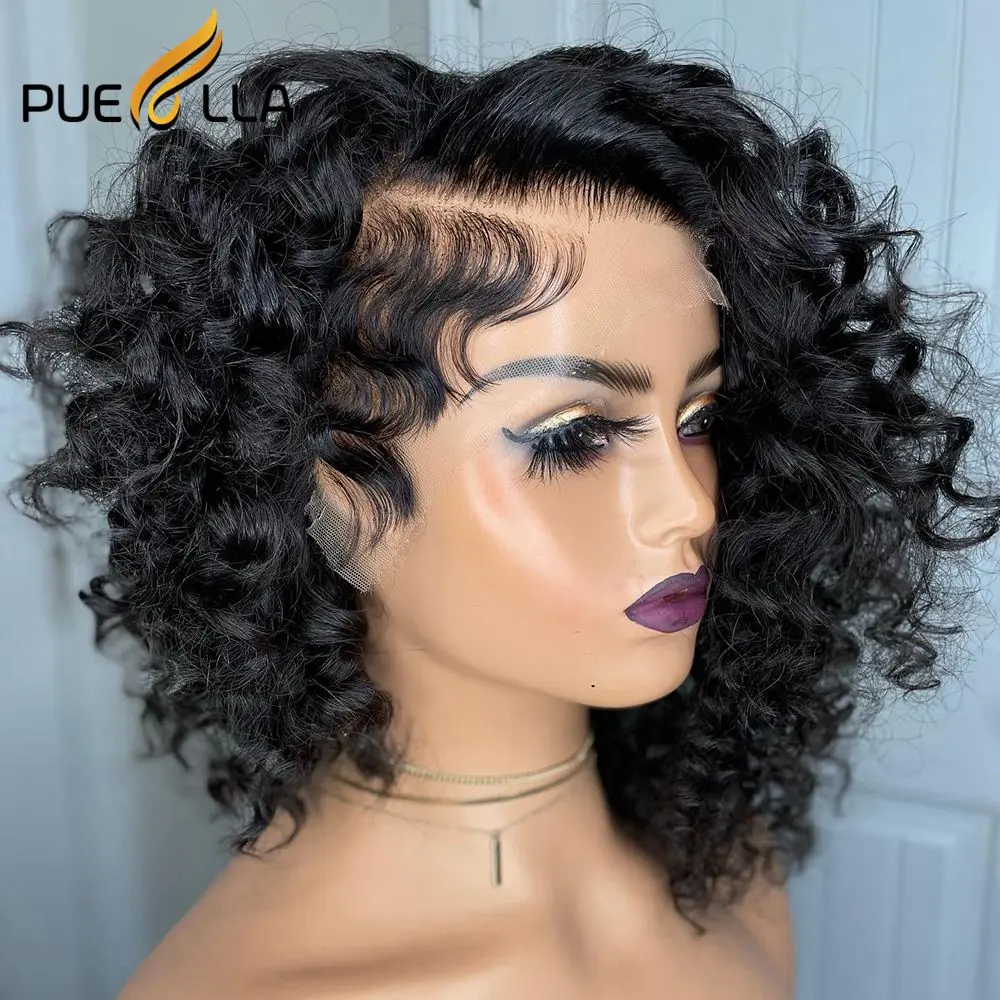 Short Curly Honey Blonde Human Hair 13x6 Lace Front Bob Wig Burgundy Red Colored Pixie Cut Lace Frontal Wigs For Women