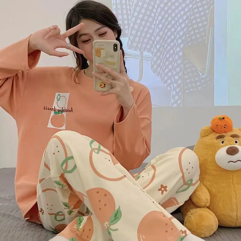 Spring and Autumn New Women's Pajamas Homewear Set of Girls Students Fall and Winter Homewear Big Size Cartoon Loose Pajamas Set 3