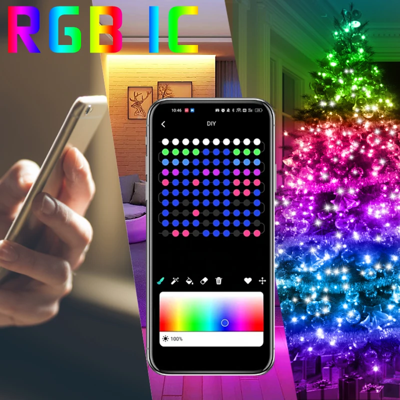 

Домашняя Водонепроницаемая Рождественская сказочная лента RGB с дистанционным управлением через приложение для уличной и внутренней свадебной вечеринки