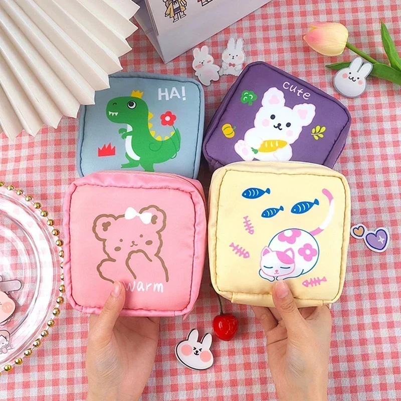 Small Storage Bag Cartoon Sanitary Napkin Bag Women Pouch Napkin Cosmetic Bags Organizer Ladies MakeupBag Girls Hygiene Pad Bags storage bag