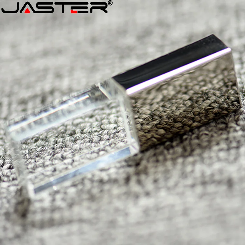 JASTER USB 플래시 드라이브 2.0 LED 크리스탈 스틱, 투명 유리 선물, 펜 드라이브, 맞춤형 로고 없음, 4GB, 16 GB, 32GB, 64GB, 128GB