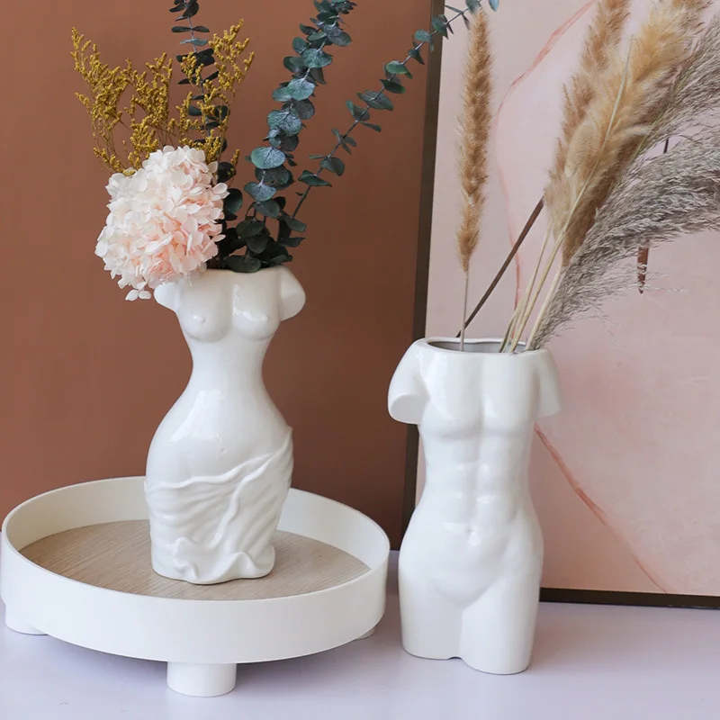 

Human Body Statue Ceramic Vases Flower Pot Nordic Home Living Room Decor Modern Plant Pots Accessories for Shelf Desk Decoration