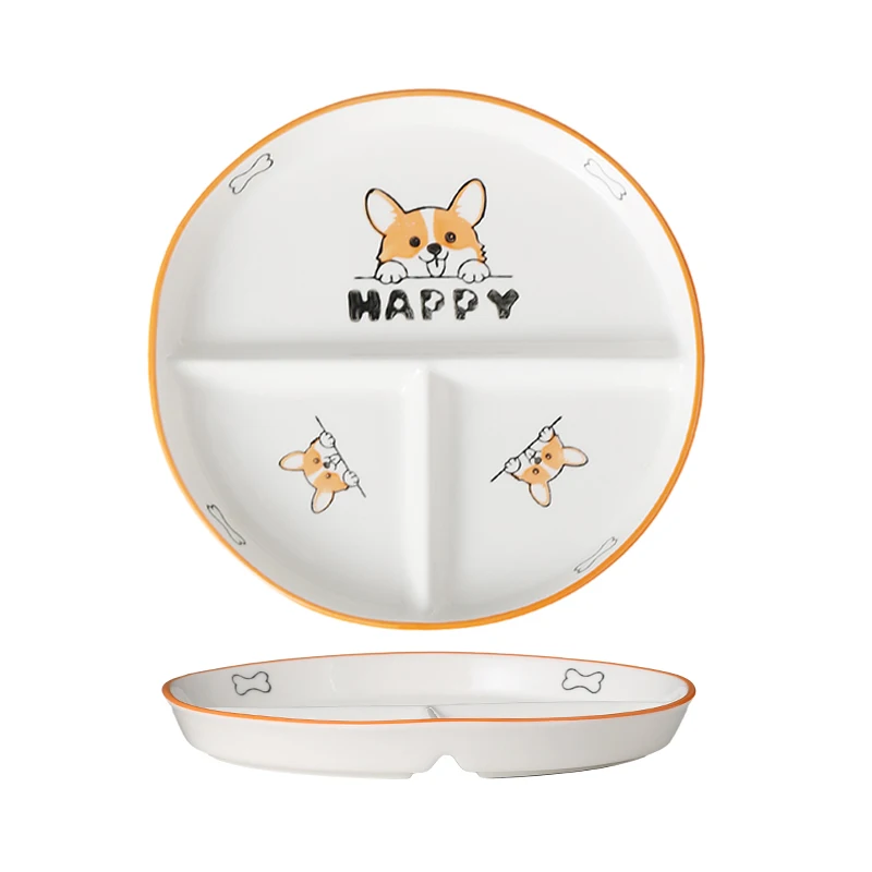 Ceramic Grid Plate Cartoon Fat Reducing Meal Three Grid Plate Student Children Cute Microwave Oven Special Specialty Plates