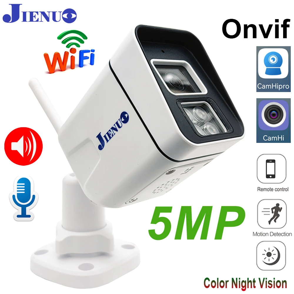 5MP Wifi Camera IP Outdoor Waterproof Color Night Vision Two-Way Audio Security Surveillance 1080P Onvif Home Cam Wireless CamHi 1