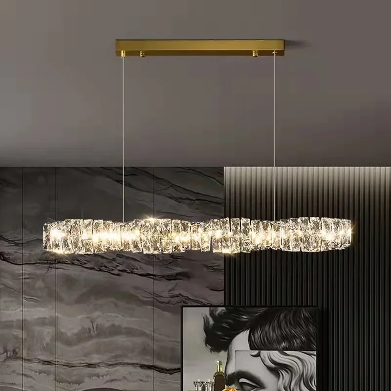 

Modern Luxurious Bedroom Bedside Led Crystal Pendant Lights Living Room Long Gold Chandelier 110V/220V 3 Color Dimming