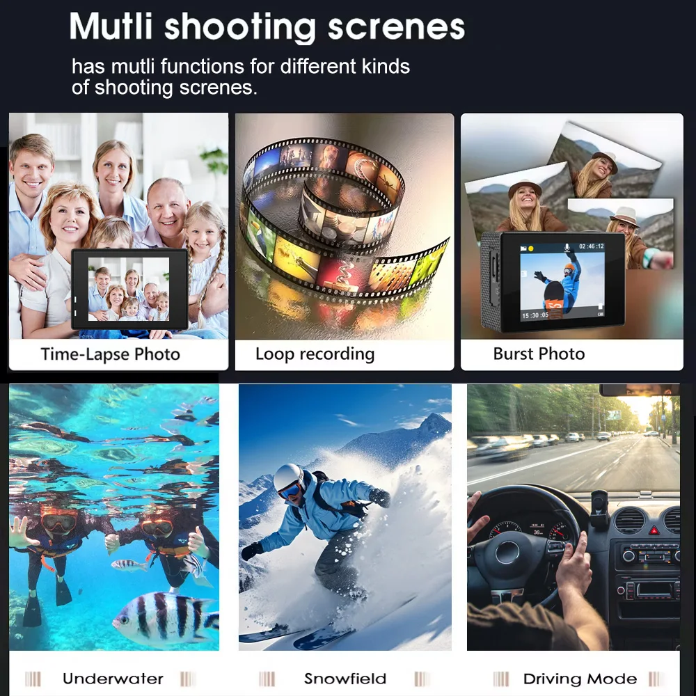 A1 Action Camera Ultra HD 4K30FPS 16.0MP Wi-Fi 2.0" Screen 170D DVR Webcam Underwater 30M Helmet Video Recording Sport Camera 5